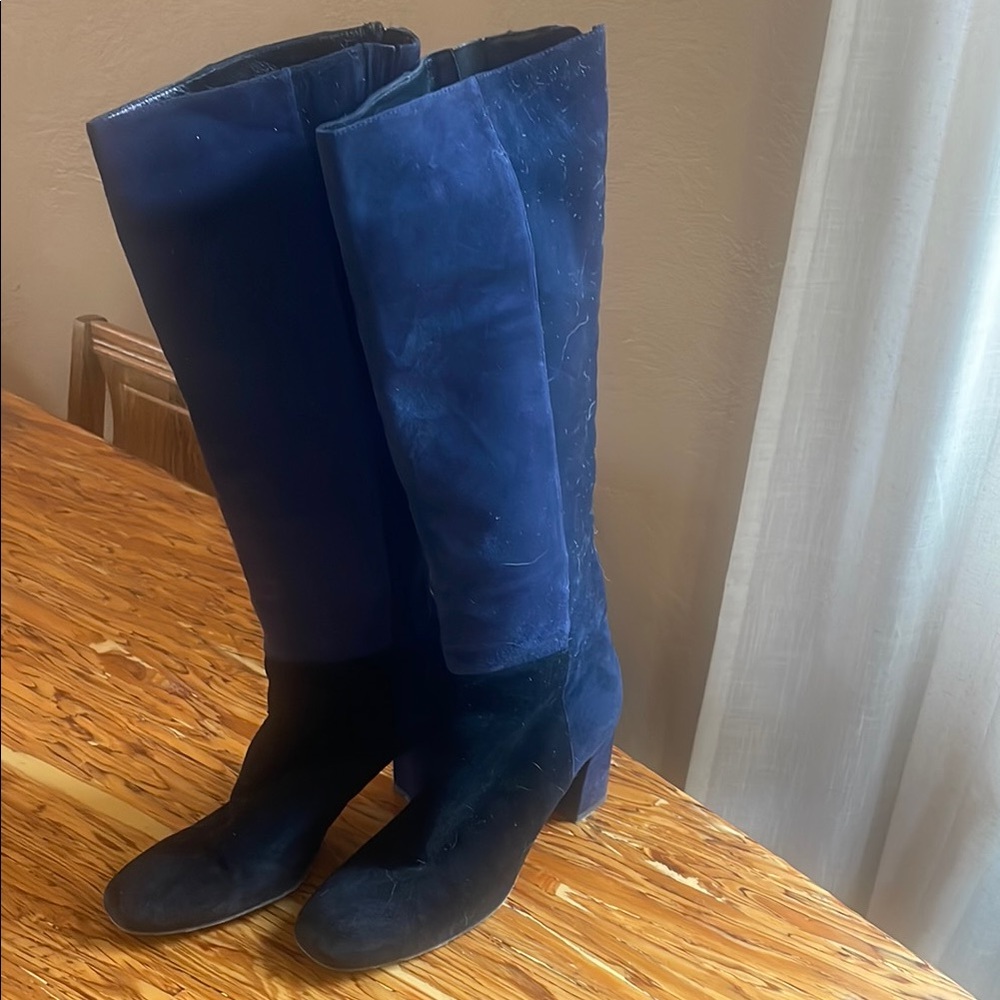 Navy Blue Aquaitalia  Heeled Boots with Suede Texture